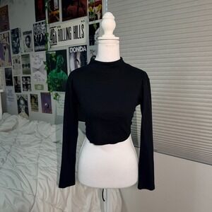 Motel Black Open Back Tie Crop Top Long Sleeve Y2K Going Out Top